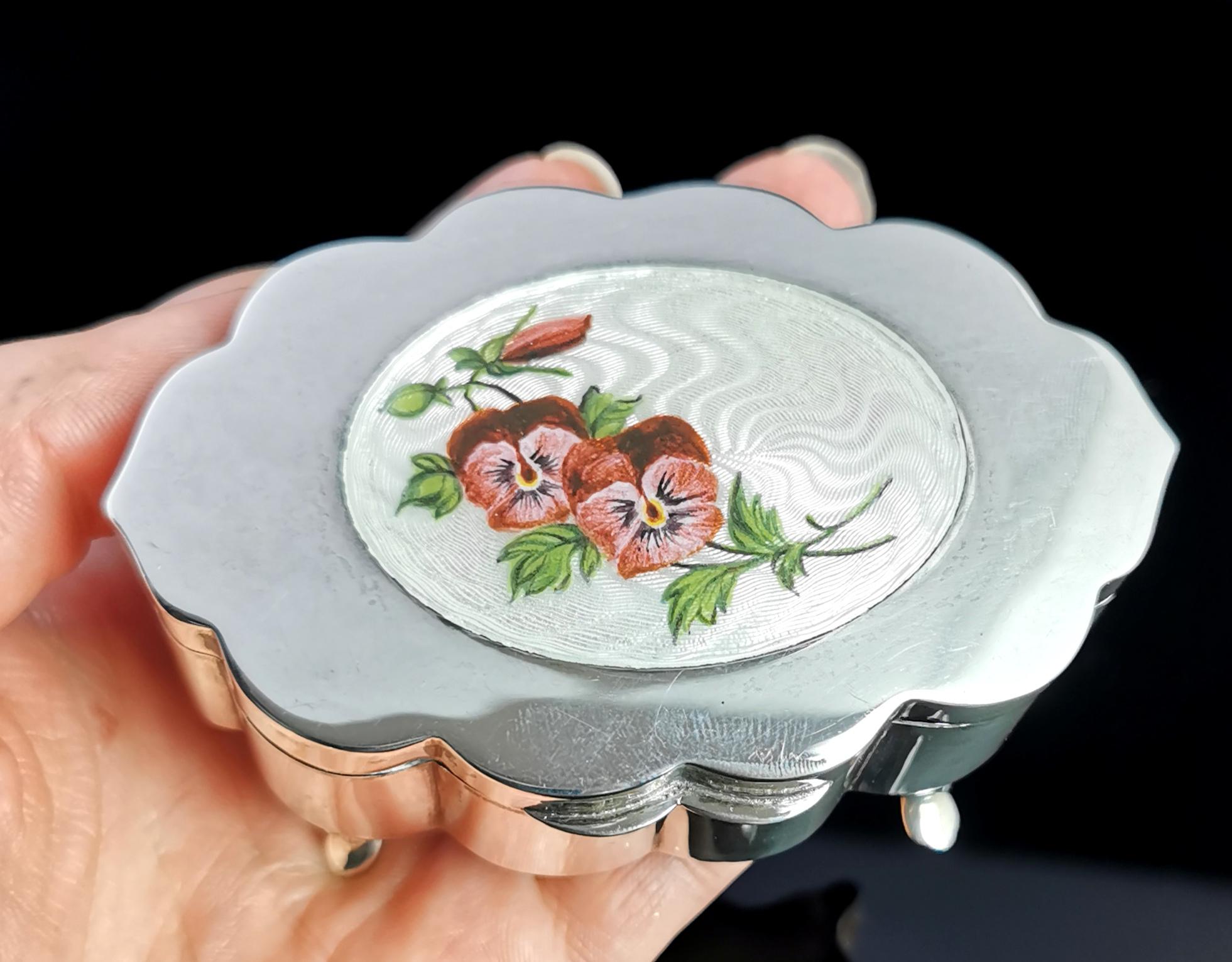 Antique Sterling Silver and Enamel Jewellery Casket, Floral For Sale 9