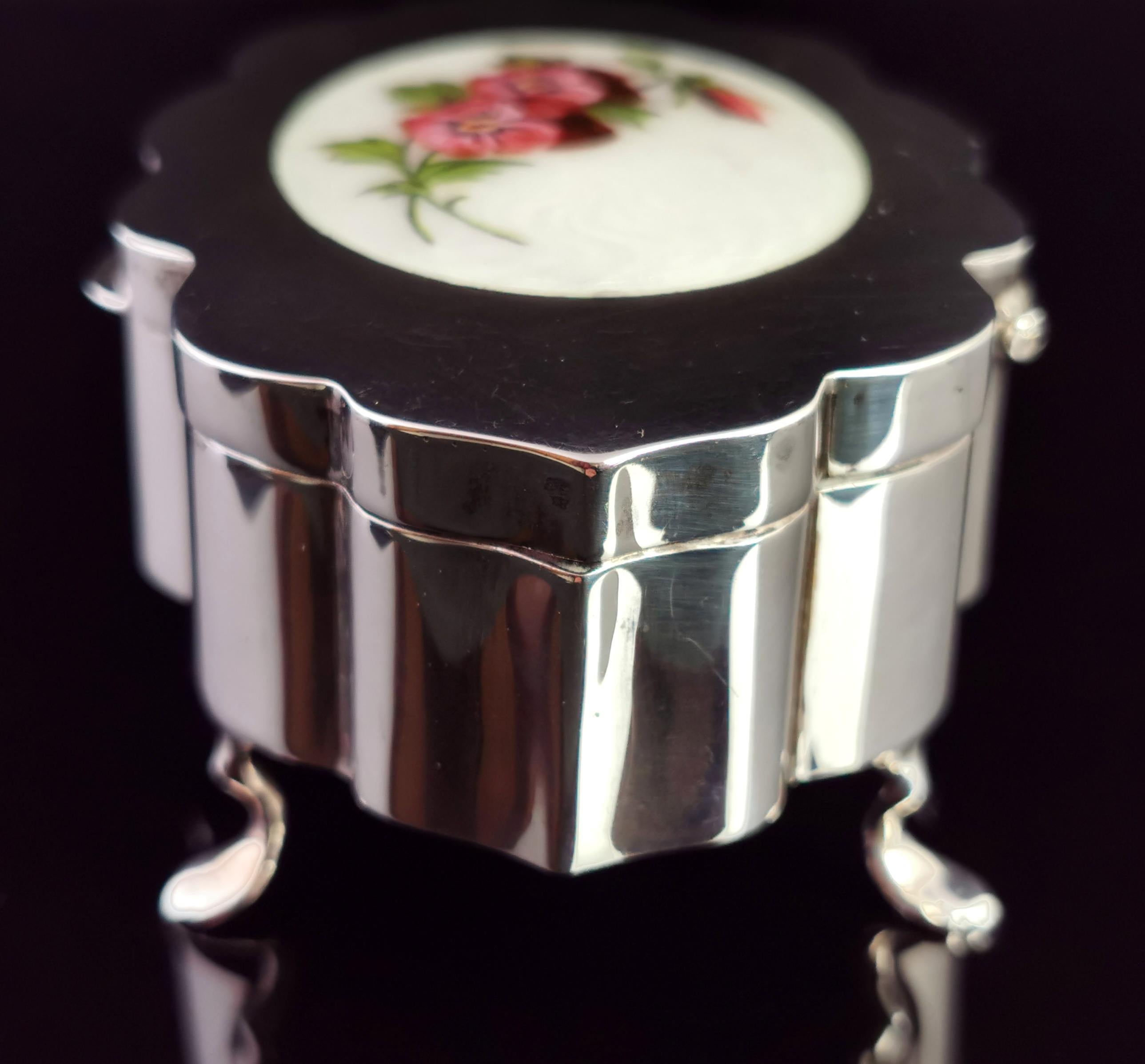 Antique Sterling Silver and Enamel Jewellery Casket, Floral For Sale 4