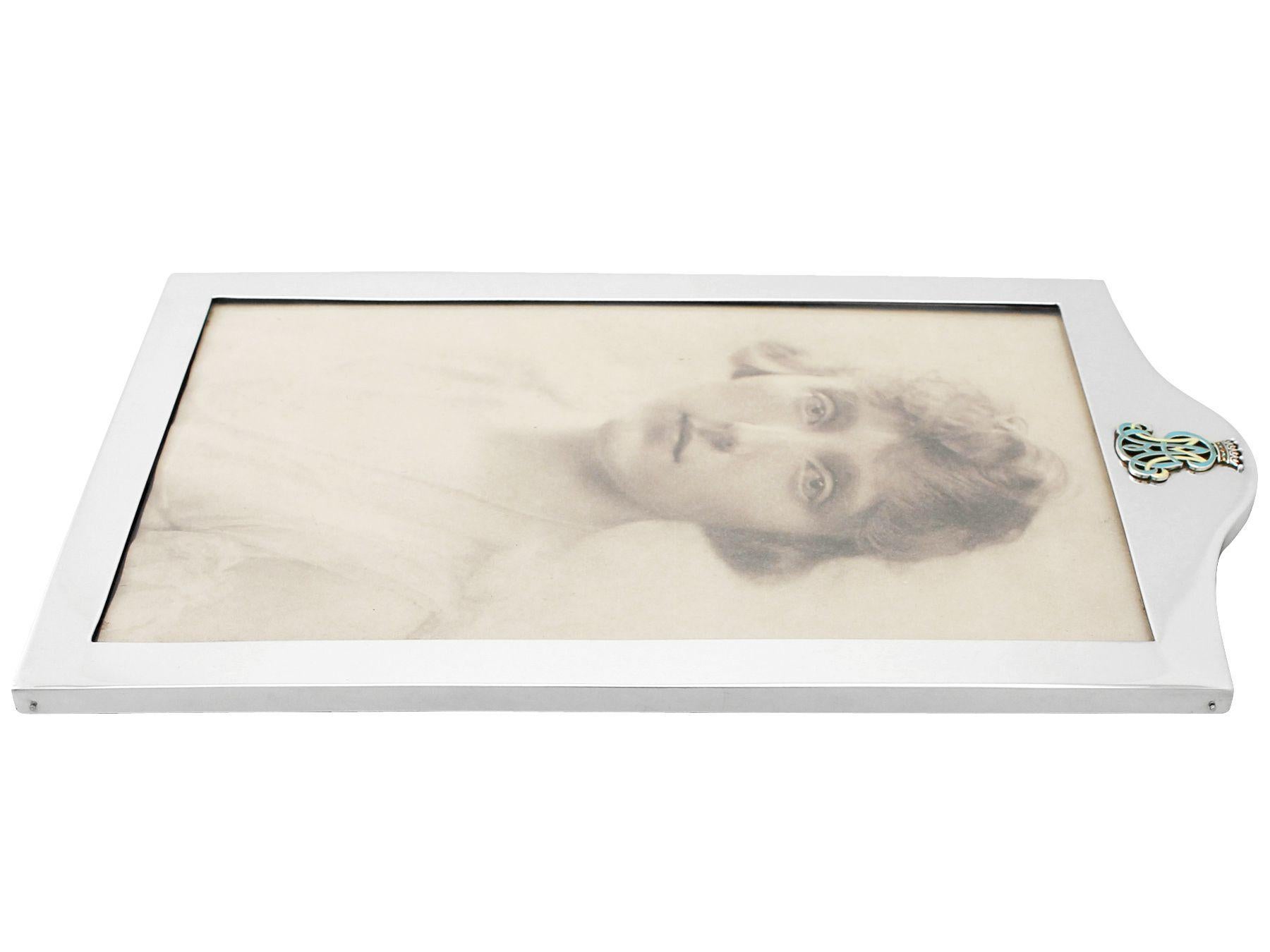 George V Sterling Silver and Enamel Photograph Frame For Sale 1