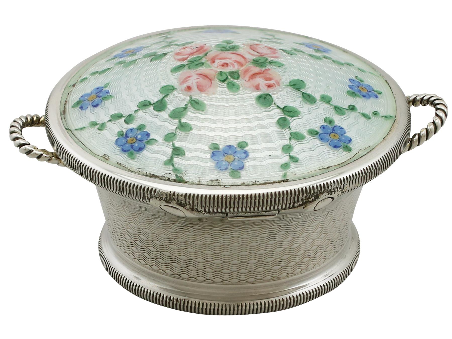 English Antique Sterling Silver and Enamel Trinket Box by Levi and Salaman