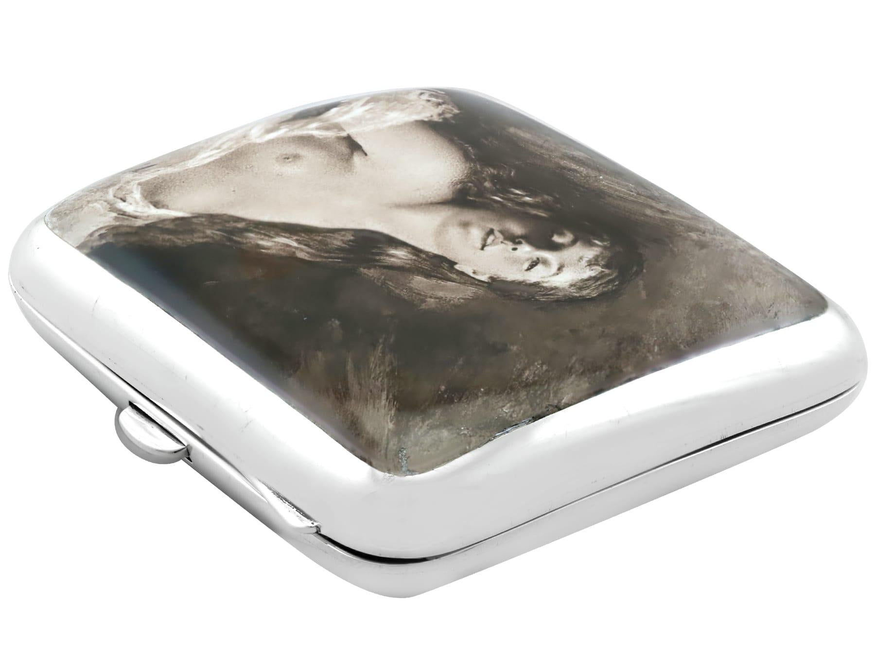 Antique 1921 Sterling Silver and Erotica Enamel Cigarette Case For Sale 1