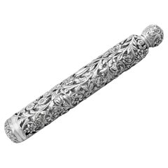 Antico flacone di profumo combinato in vetro e argento Sterling / Vinaigrette