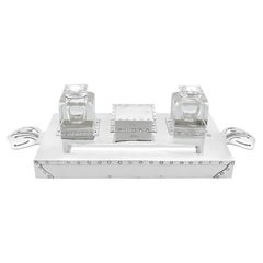 Antique Sterling Silver and Glass Desk Inkstand