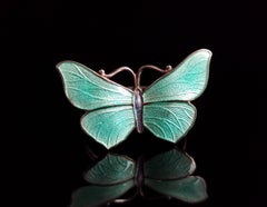 Antique Sterling Silver and Guilloche Enamel Butterfly Ring