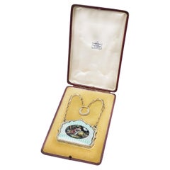 Antique Sterling Silver and Guilloché Enamel Necessaire with Chain Handle