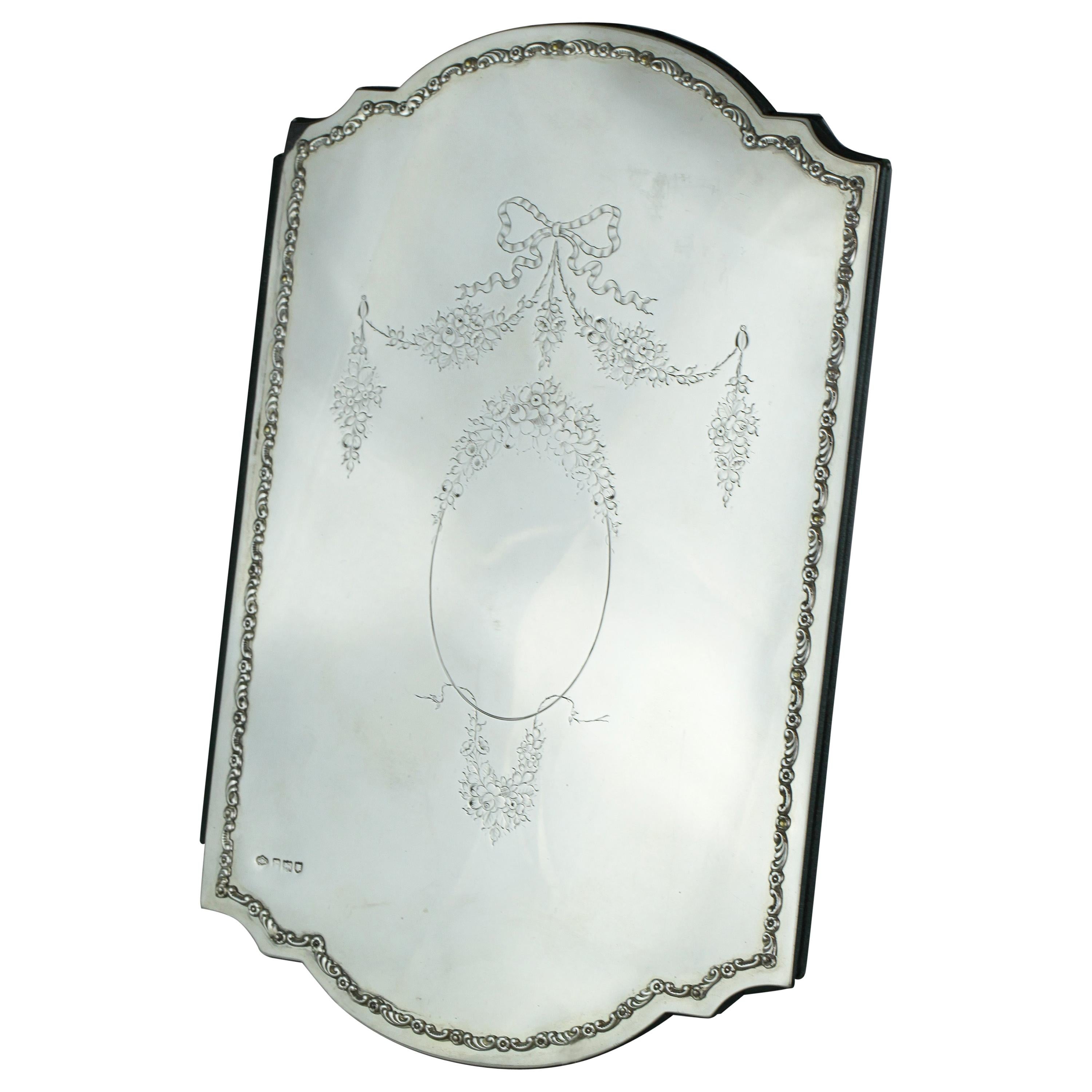 Antique Sterling Silver and Leather Menu Holder, London, 1905 For Sale