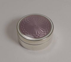 Antique Sterling Silver and Lilac Guilloche Enamel Pill Box