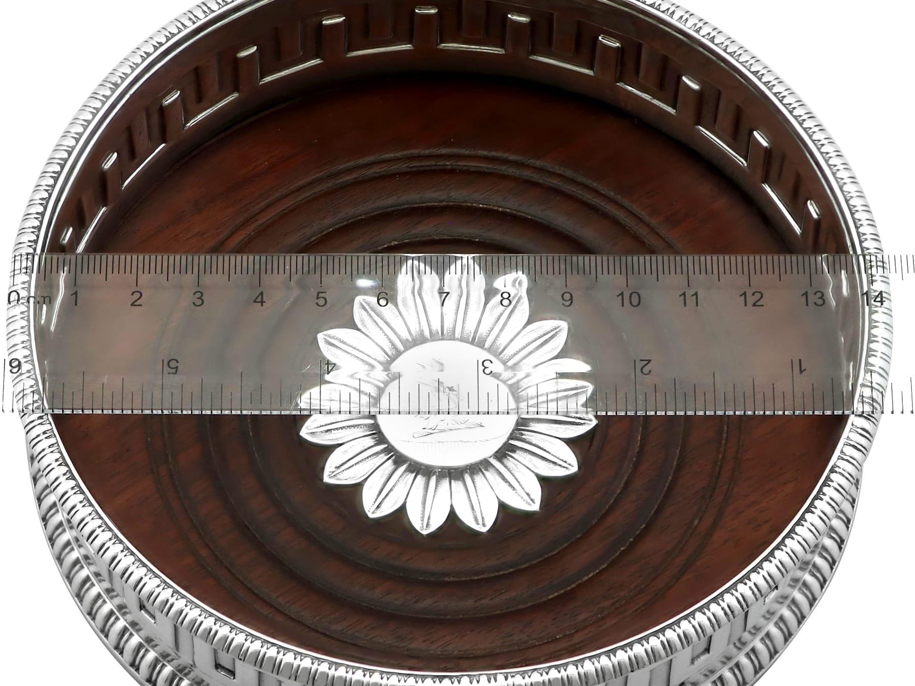Antique Sterling Silver and Mahogany Wine Coaster For Sale 6