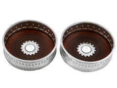 Antique Sterling Silver and Mahogany Wine Coaster