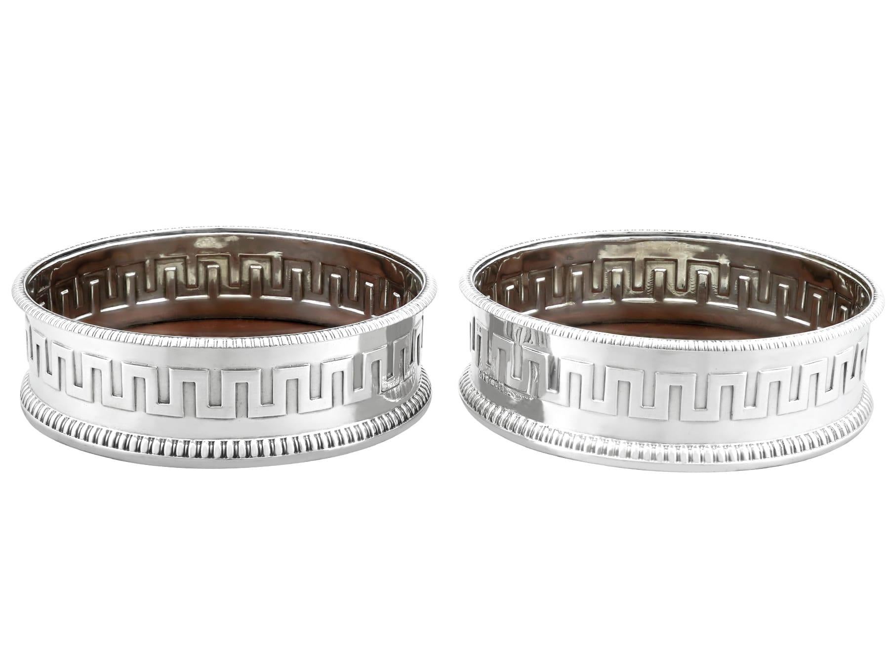 English Antique Sterling Silver and Mahogany Wine Coaster For Sale