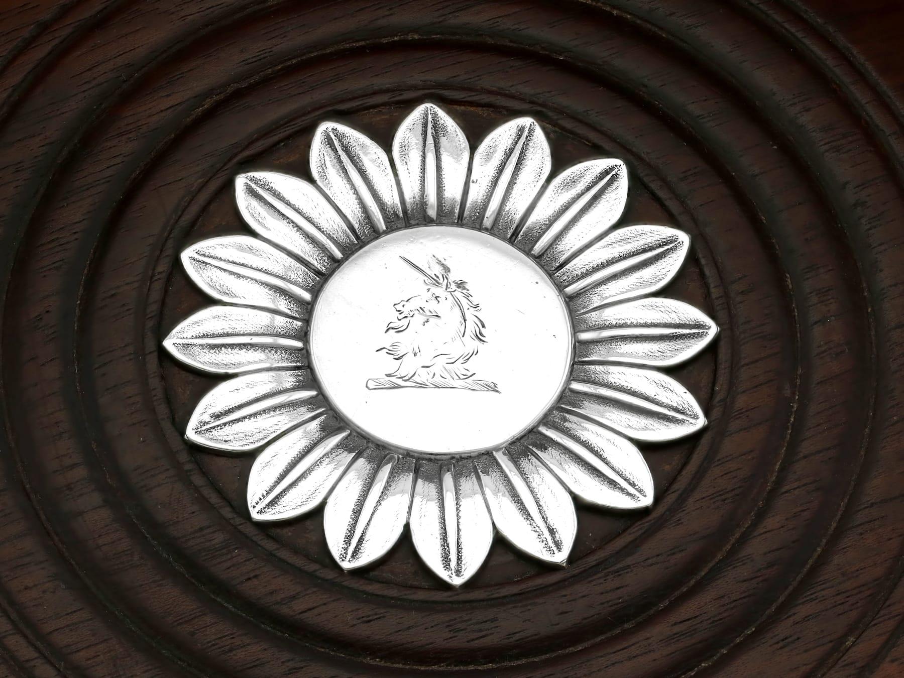 Antique Sterling Silver and Mahogany Wine Coaster For Sale 2
