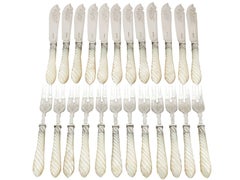 Antique Sterling Silver and Mother of Pearl Fish Service for 12 Persons