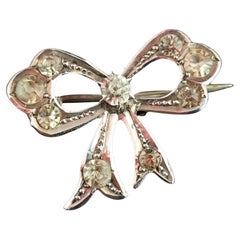 Antique Sterling Silver and Paste Bow Brooch, Edwardian