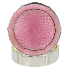 Used Sterling Silver and Pink Guilloche Enamel Patch or Pill Box