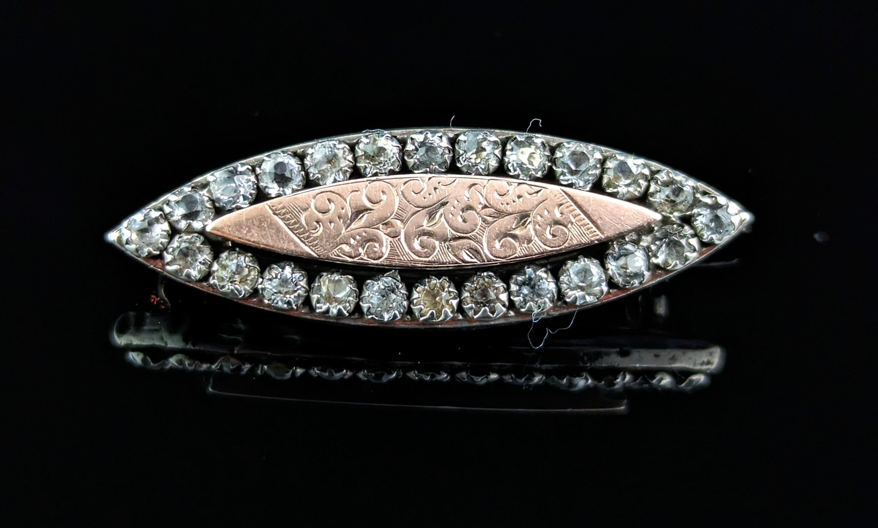 Antique sterling silver and rose gold paste brooch, Victorian  For Sale 2