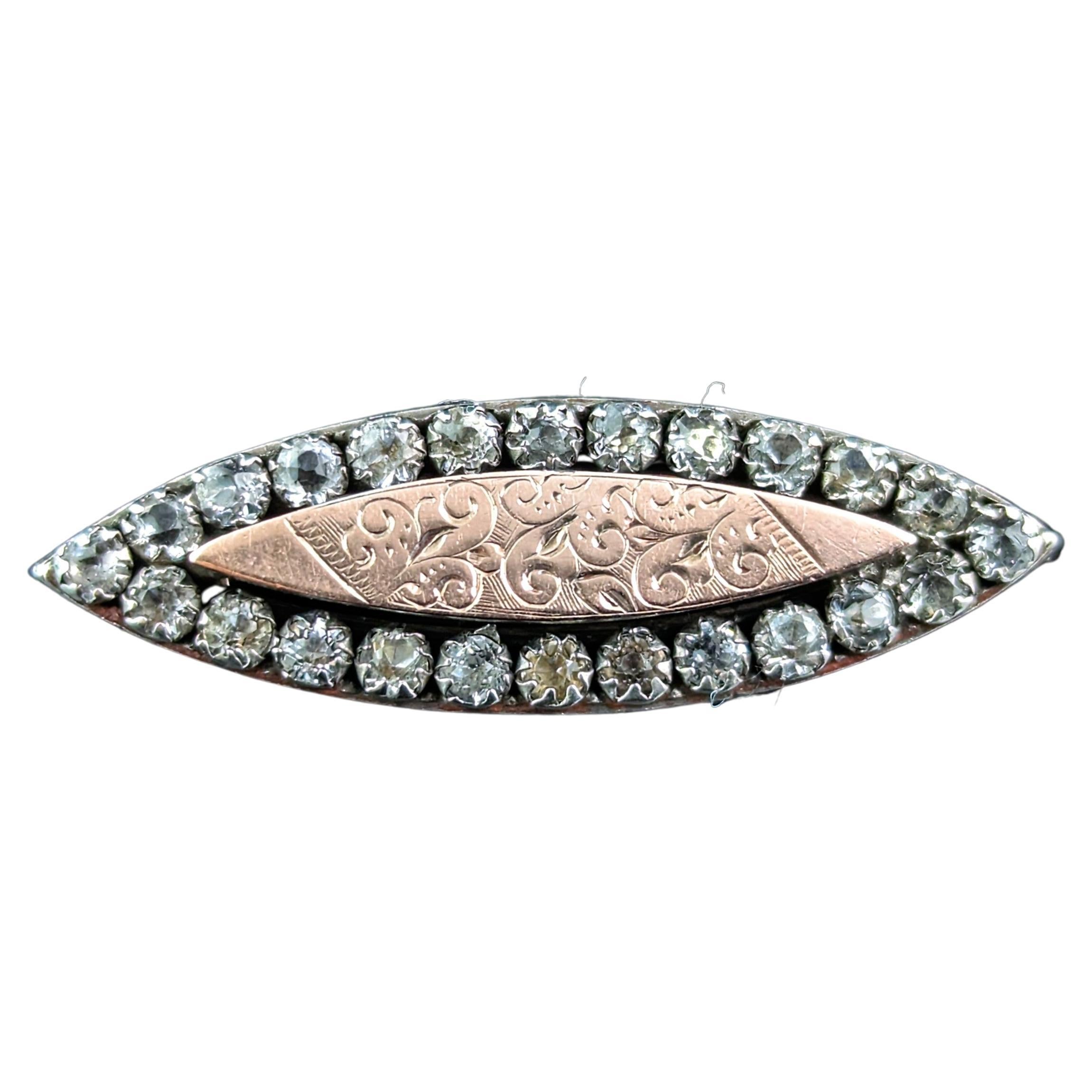 Antique sterling silver and rose gold paste brooch, Victorian  For Sale