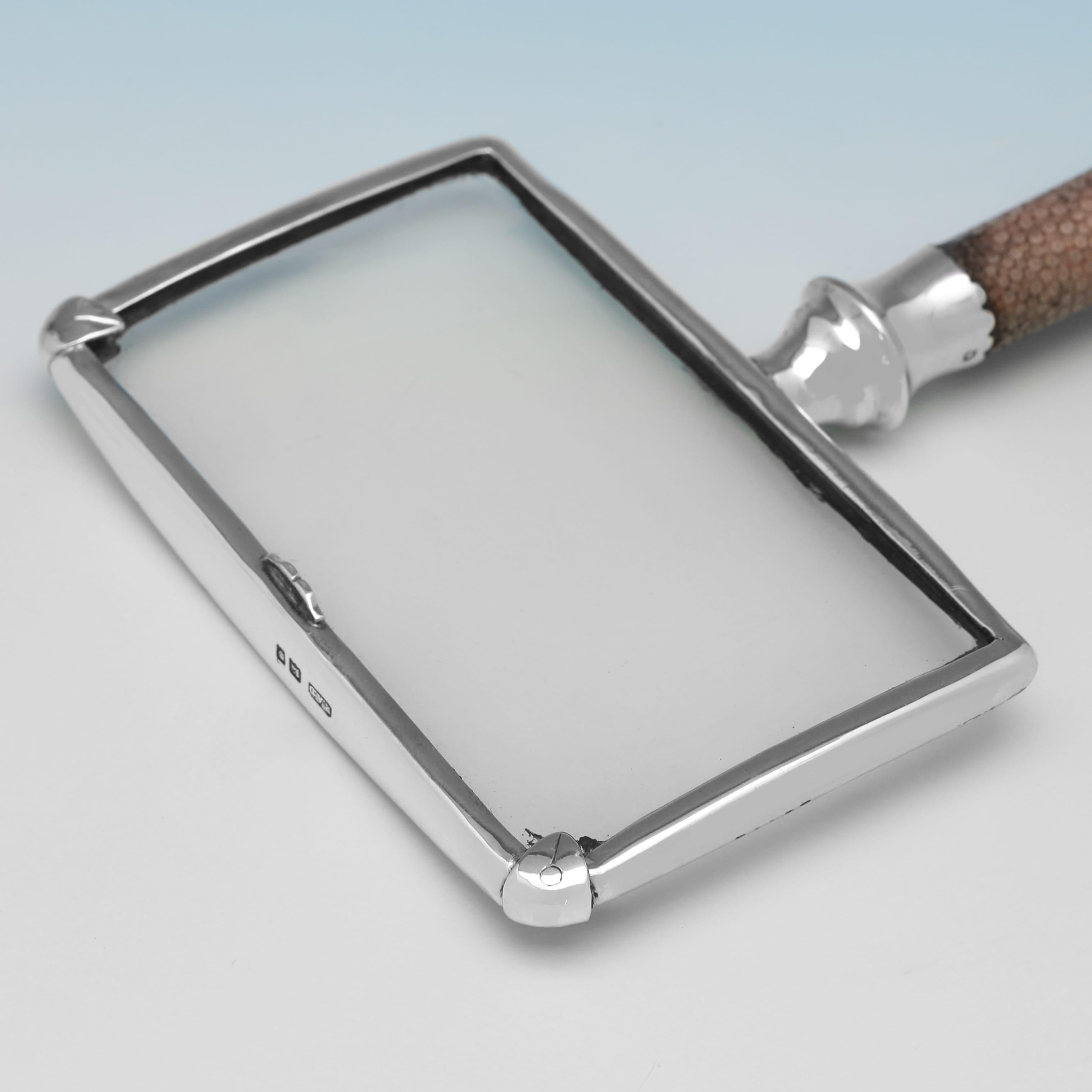 Art Deco Antique sterling silver and shagreen handled magnifying glass made in 1923