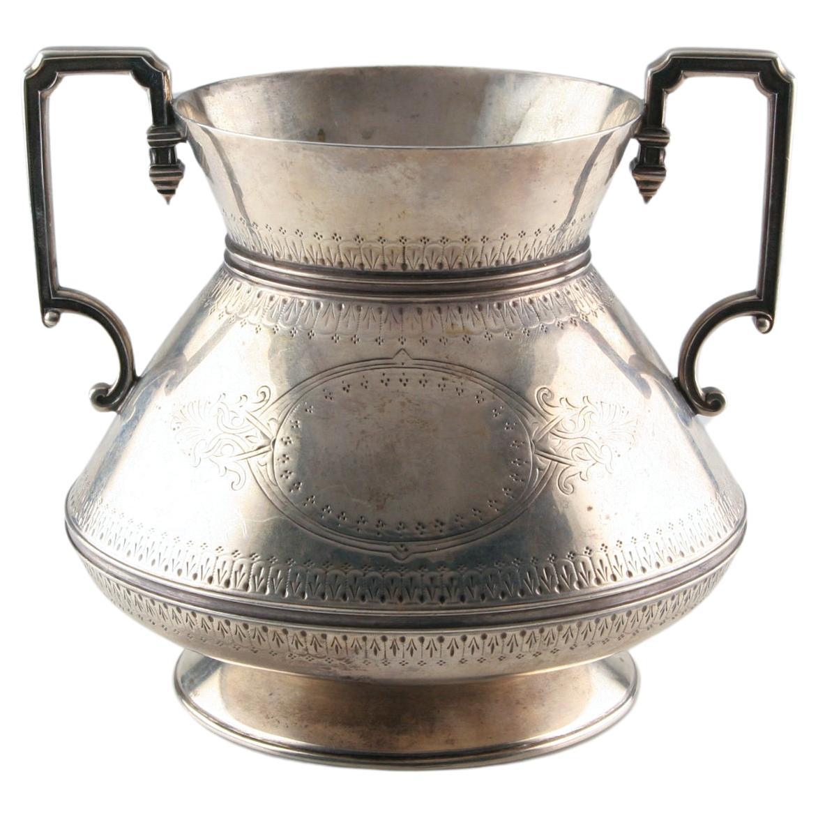 Copa trofeo Art Déco antigua de plata de ley de Frederick Elkington & Co. C. 1874