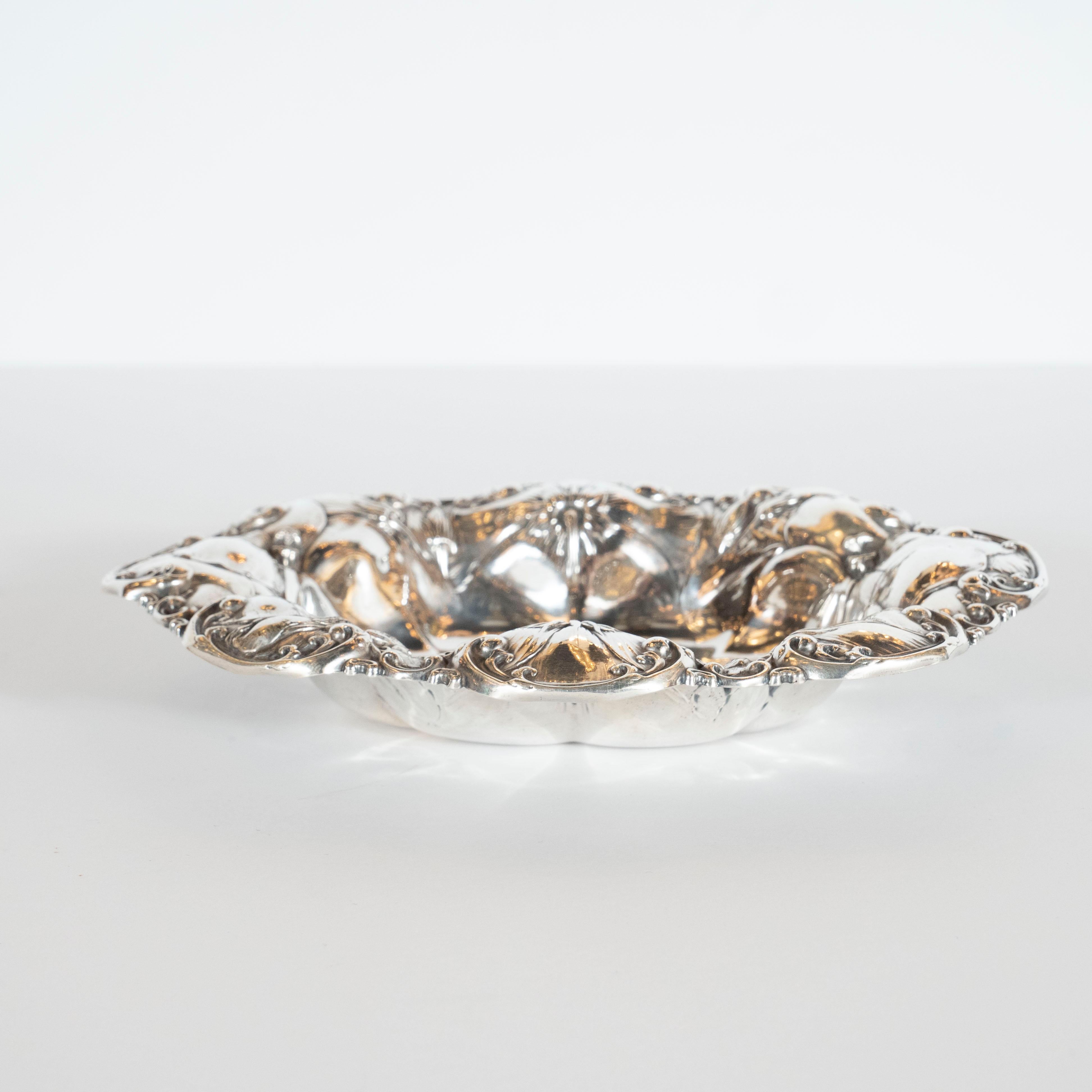 Early 20th Century Antique Sterling Silver Art Nouveau Decorative Bowl with Morning Glory Motif For Sale
