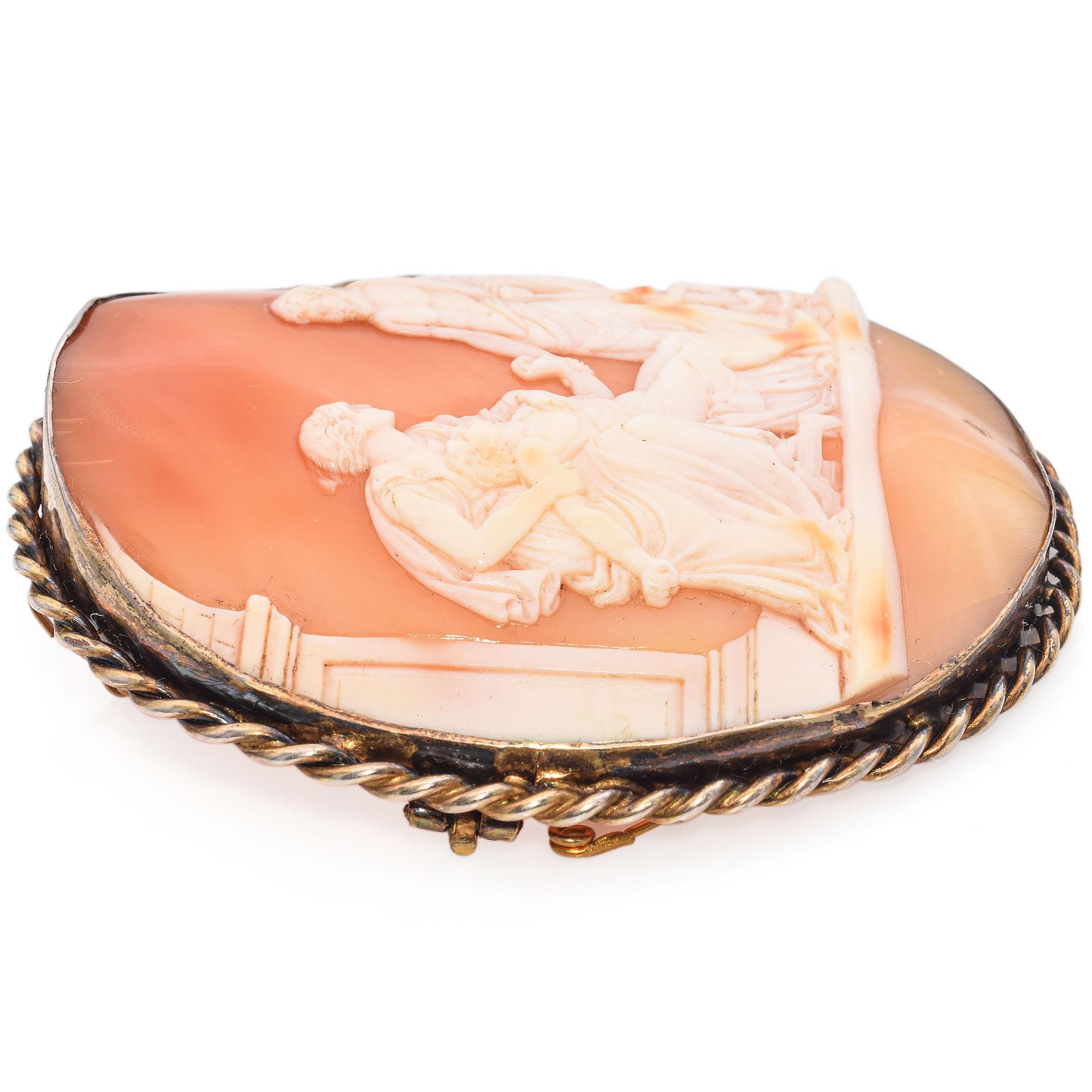 Women's Antique Sterling Silver Asclepius God of Medicine Cameo Brooch