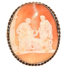 Antique Sterling Silver Asclepius God of Medicine Cameo Brooch