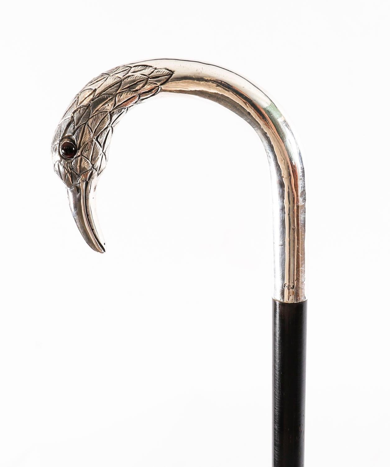 Antique Sterling Silver Bird Walking Stick Cane London 20th Century For Sale 7