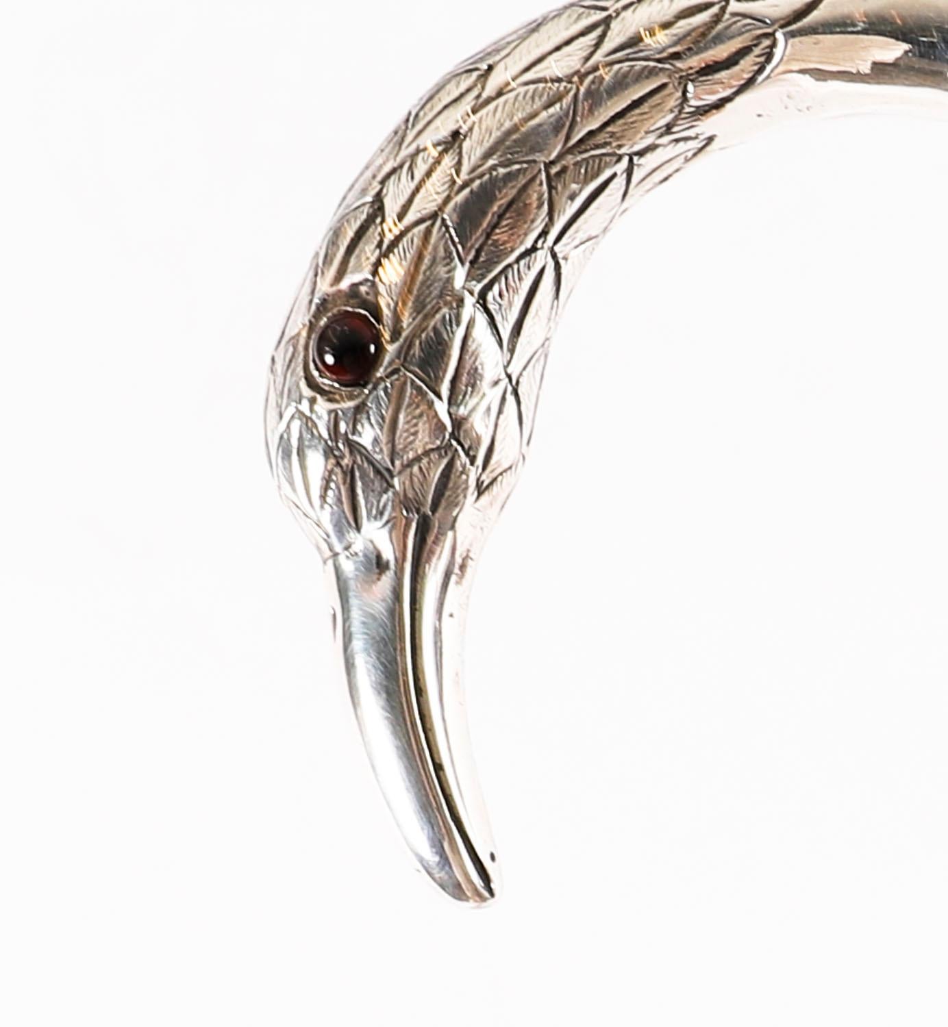 English Antique Sterling Silver Bird Walking Stick Cane London 20th Century For Sale