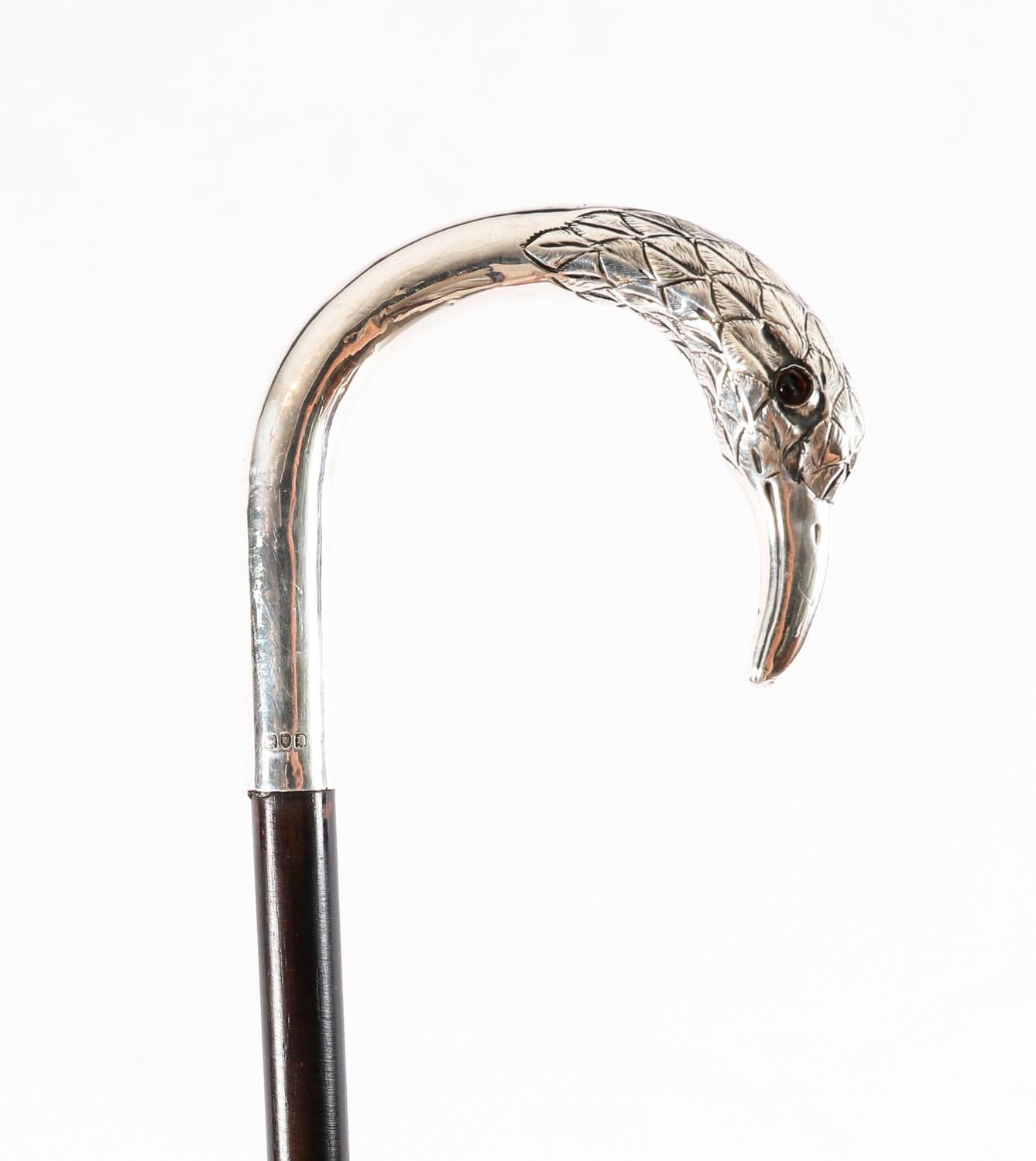Antique Sterling Silver Bird Walking Stick Cane London 20th Century For Sale 3