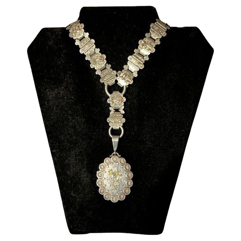 Antique Sterling Silver Book Locket and Necklace Vintage Fine Estate