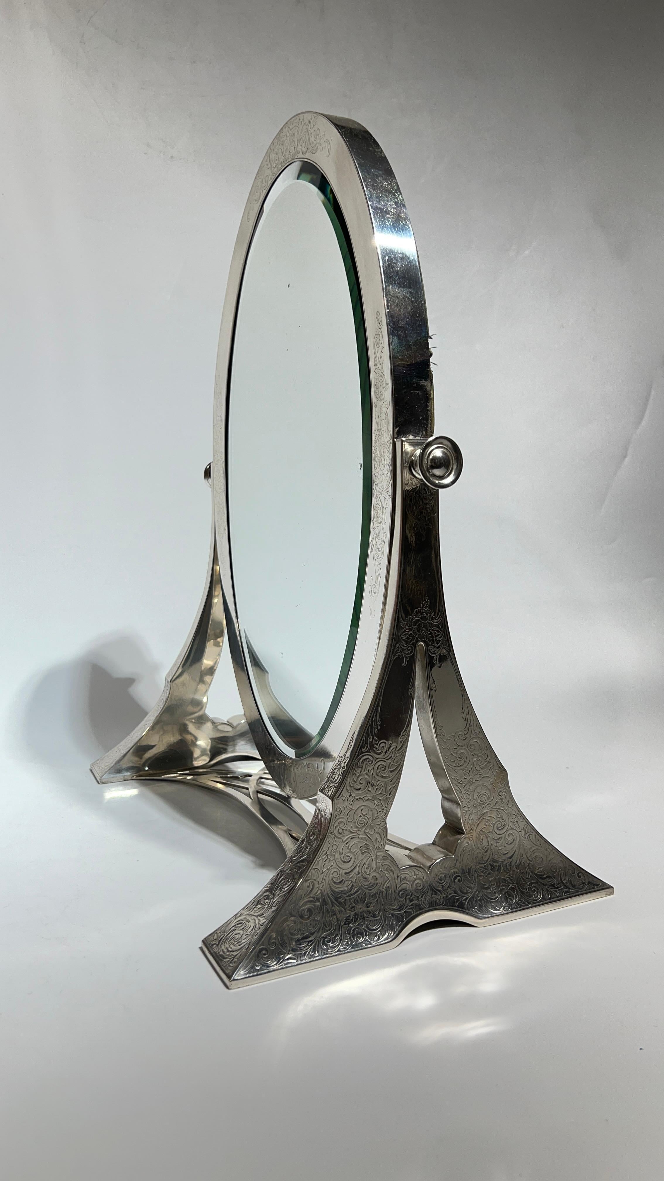 Antique Sterling Silver Boudoir Dressing Tabletop Mirror For Sale 7