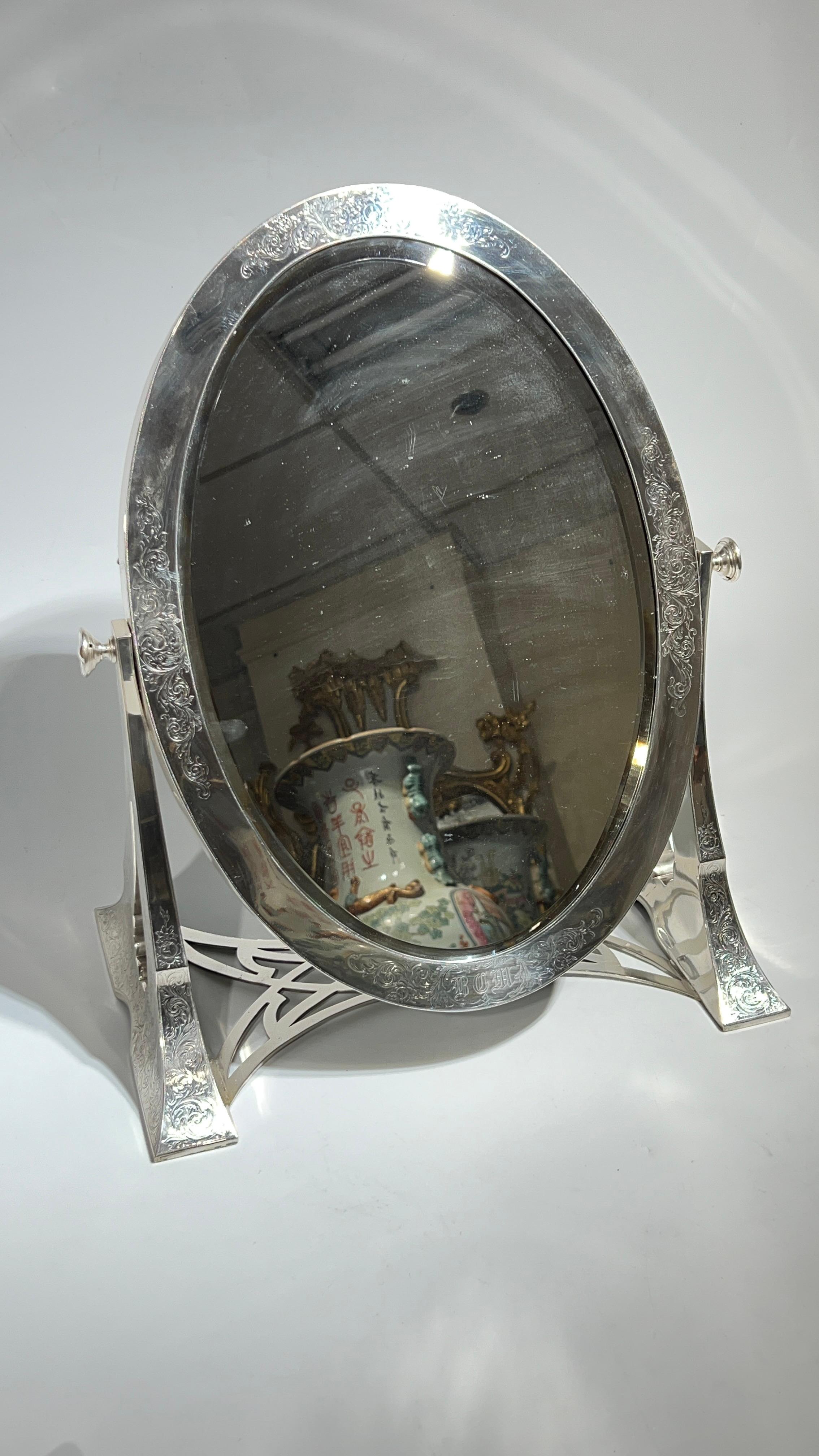 Antique Sterling Silver Boudoir Dressing Tabletop Mirror For Sale 8