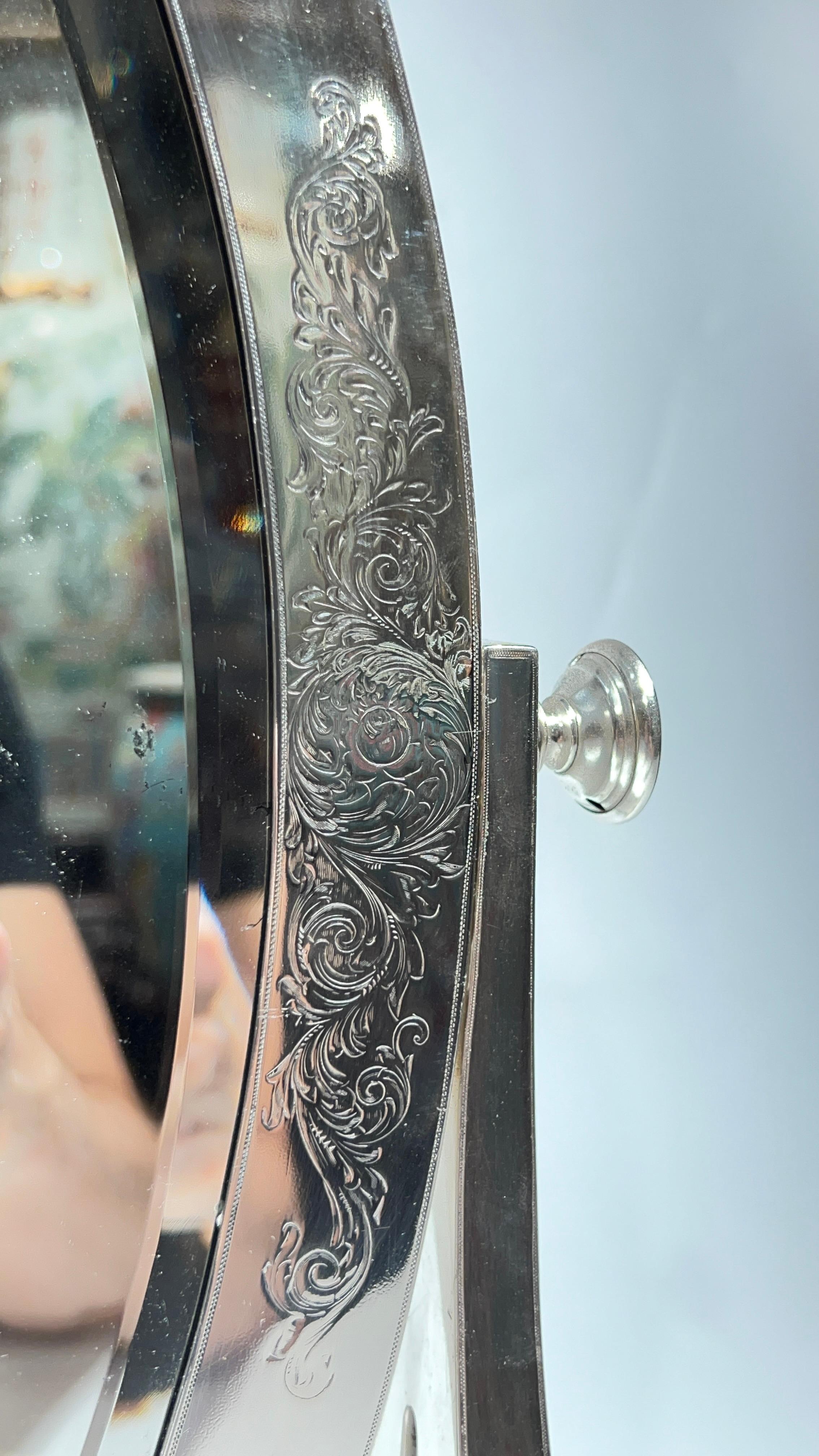 Antique Sterling Silver Boudoir Dressing Tabletop Mirror For Sale 9