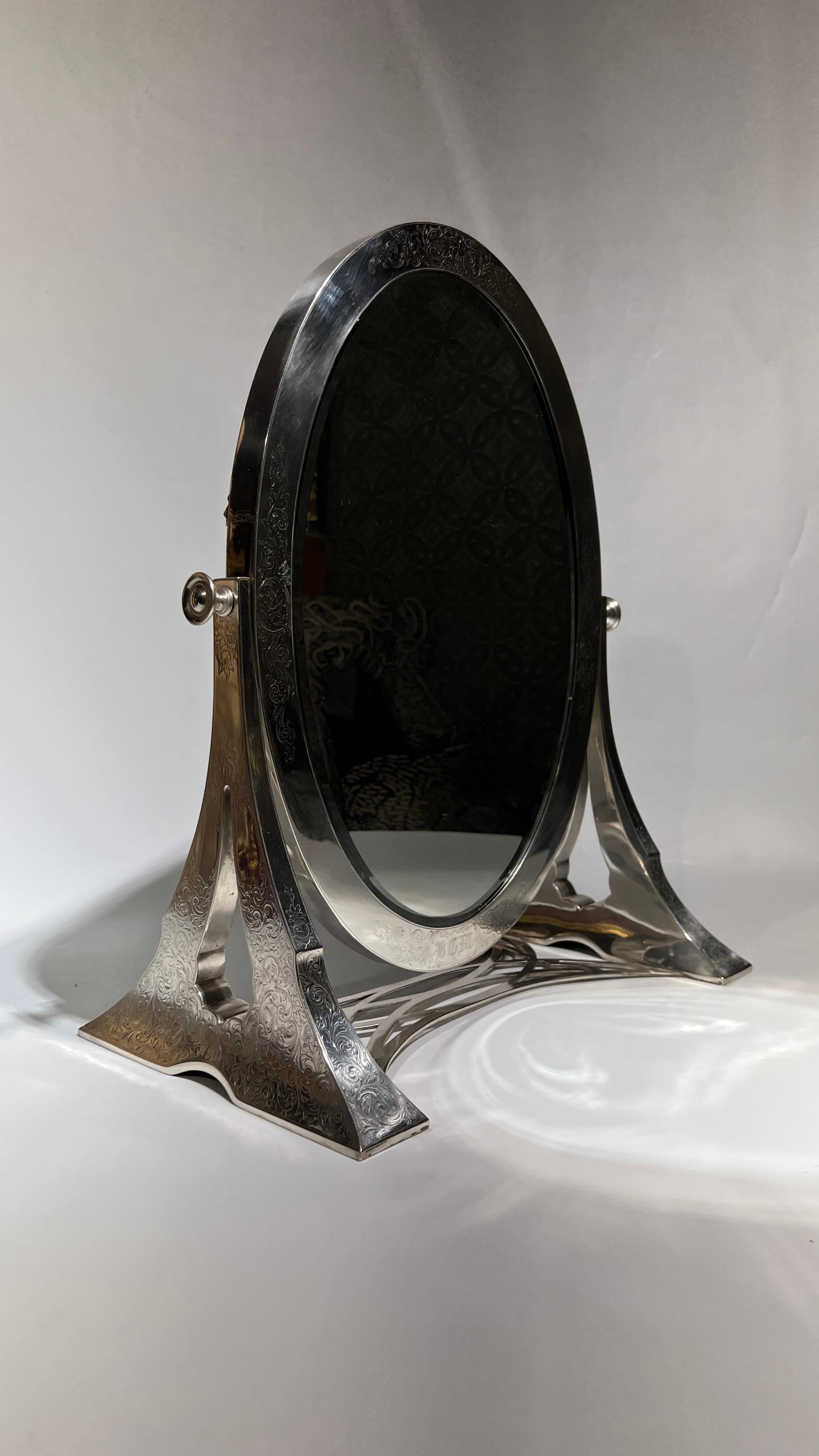Georgian Antique Sterling Silver Boudoir Dressing Tabletop Mirror For Sale