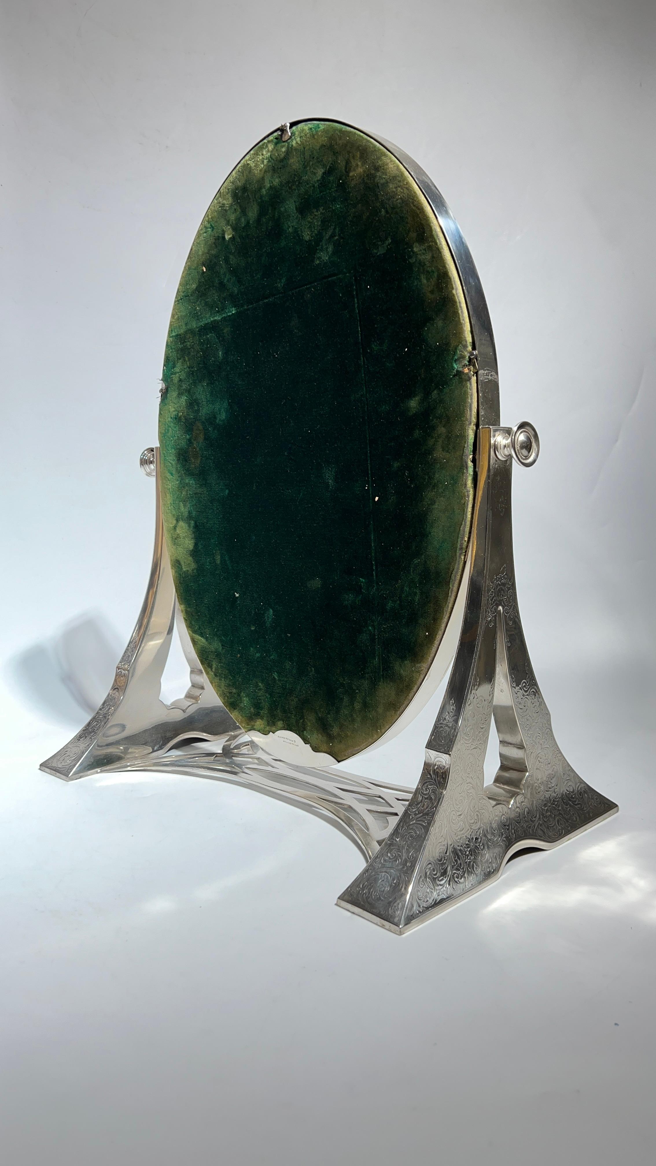 Antique Sterling Silver Boudoir Dressing Tabletop Mirror For Sale 2
