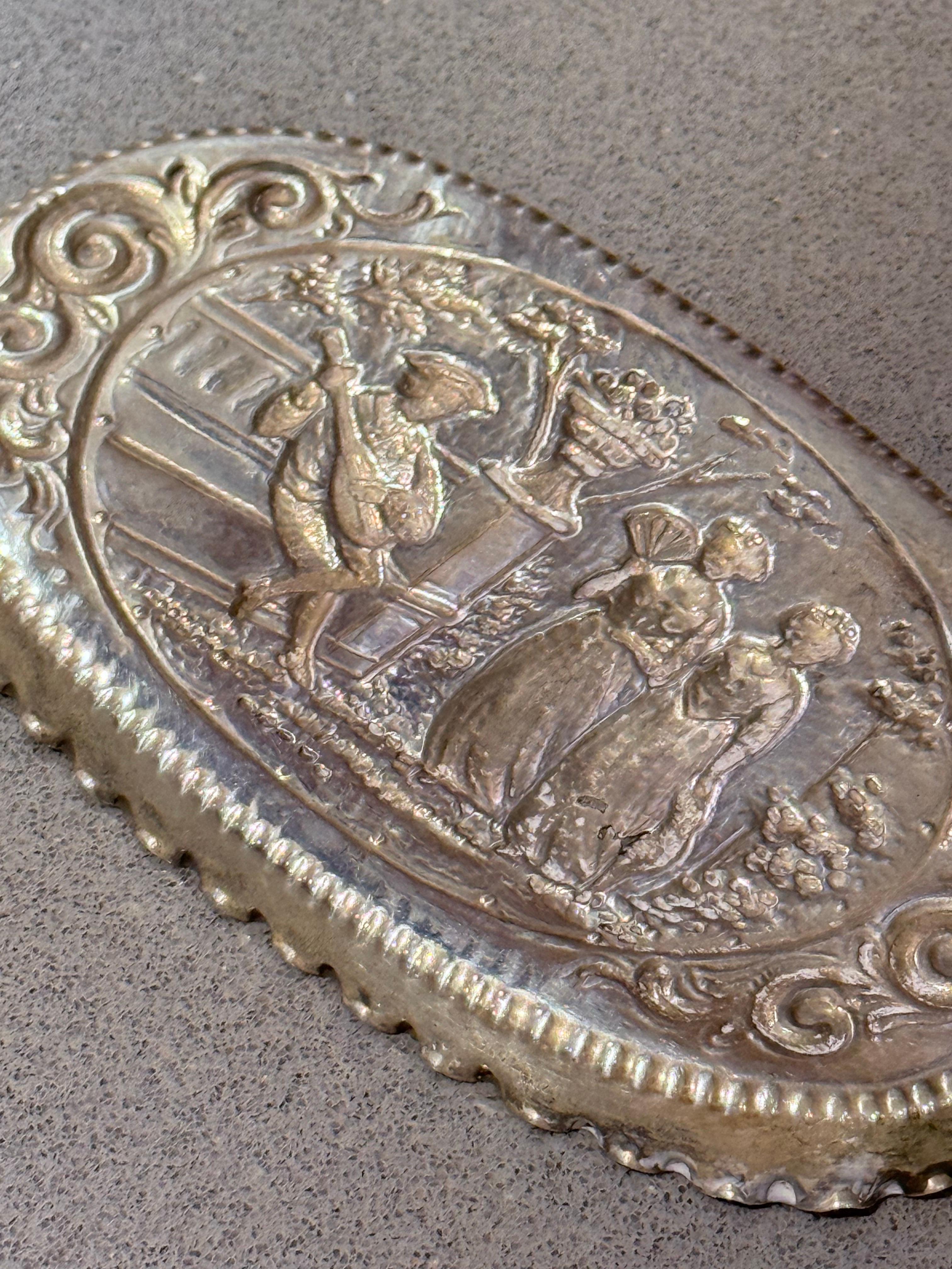 Antike Sterling Silber Schale Kleiner Obstkorb Relief Pictori Dekoratives Objekt im Angebot 6