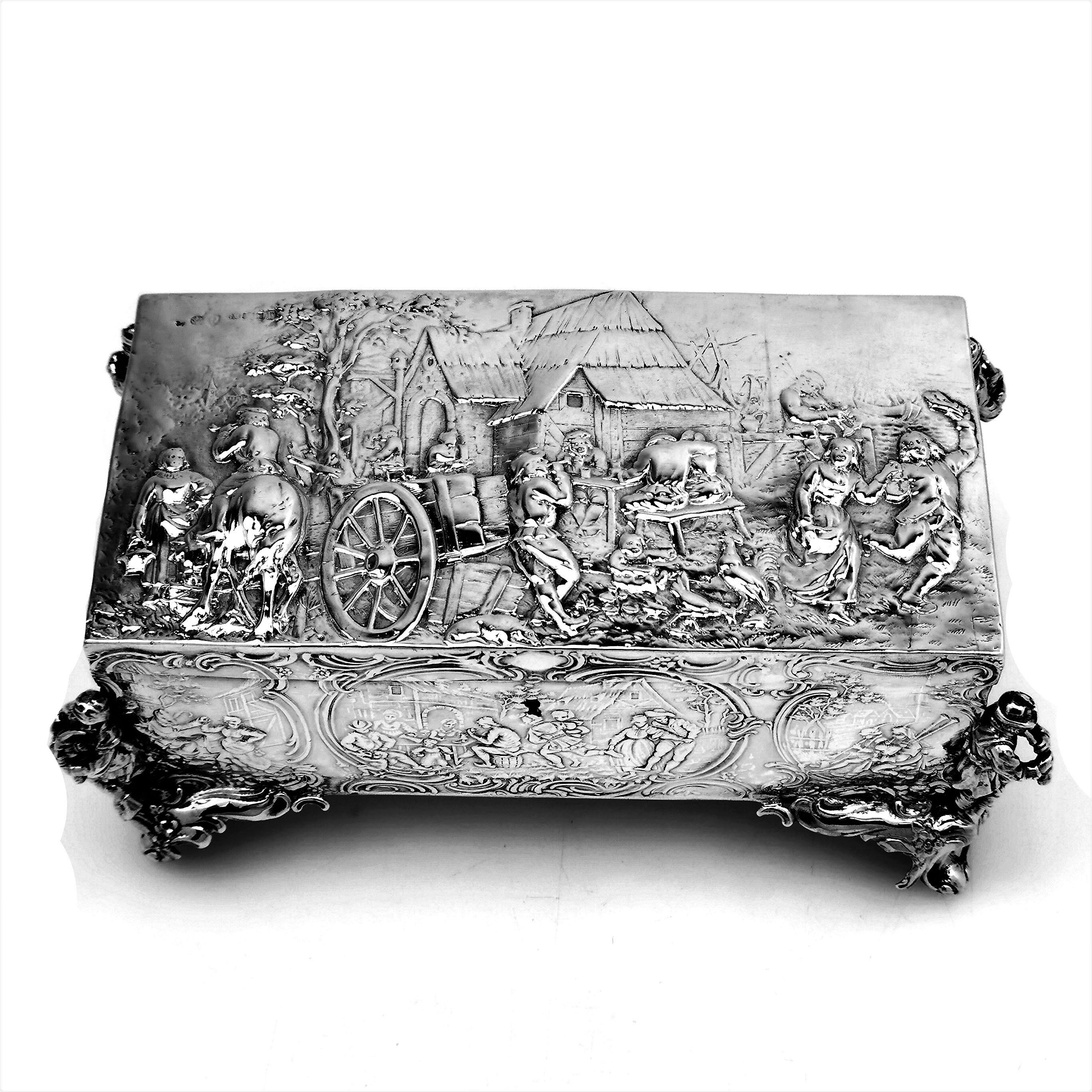 Antique Sterling Silver Box 1903 Jewellery Jewelry Trinket German English Import In Good Condition In London, GB