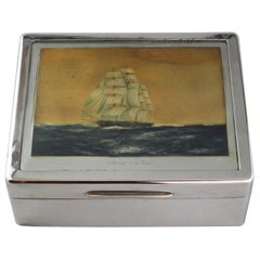 Antique Sterling Silver Box with Oil Painting Titled, Frank Henry Mason