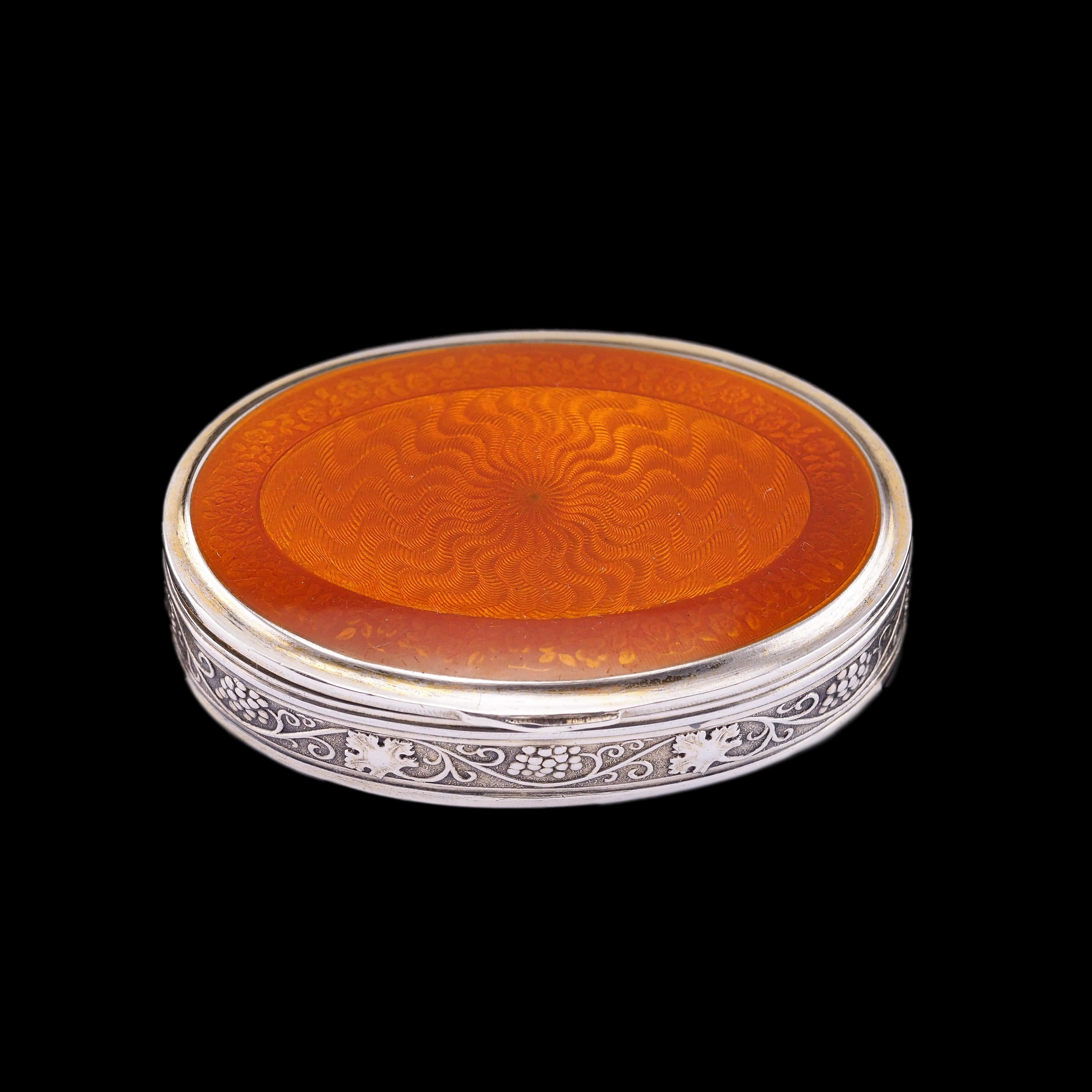 Antique Sterling Silver Box with Orange Guilloche Enamel - David Andersen c.1900 7