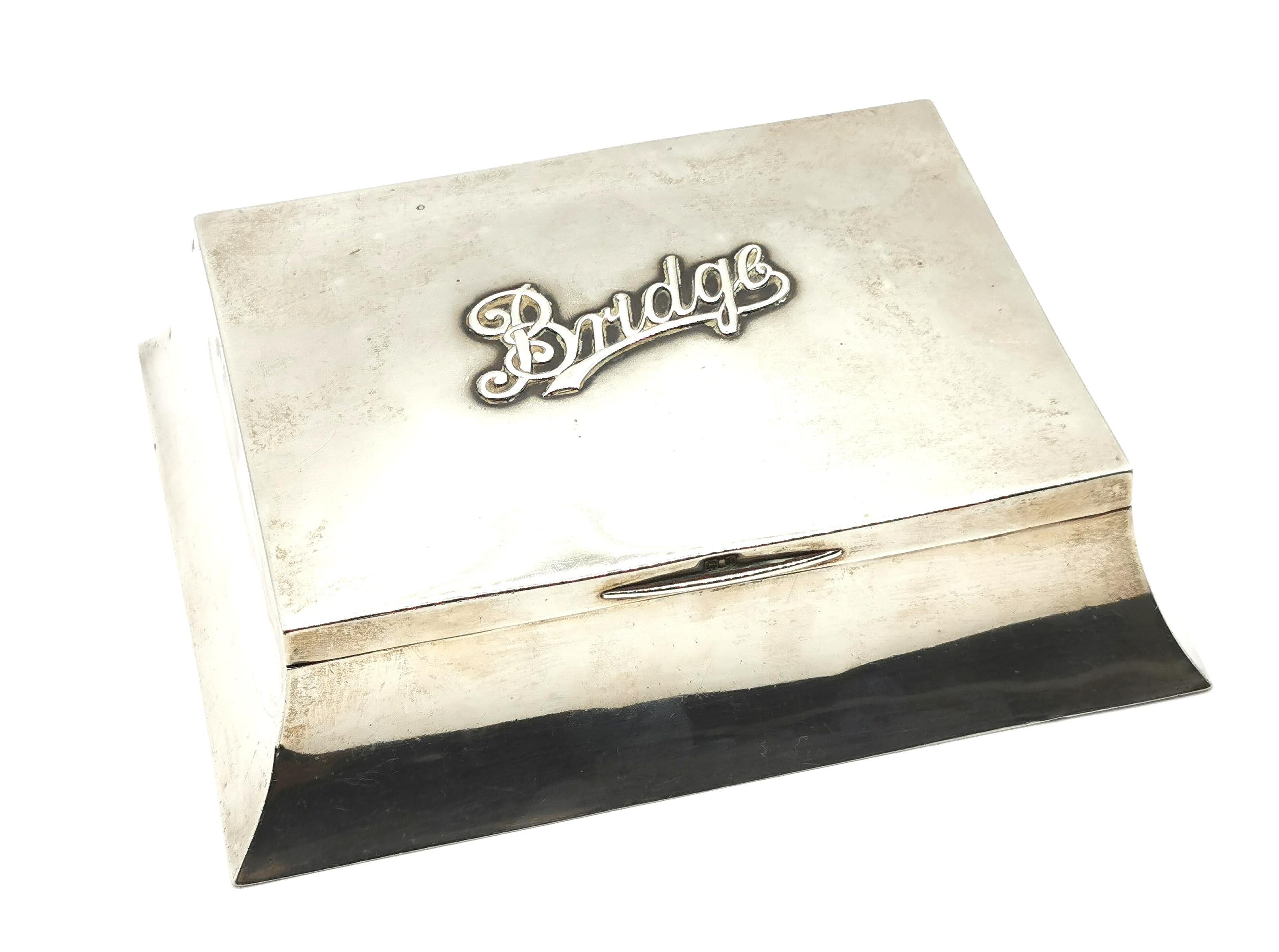 British Antique sterling silver Bridge box, Edwardian, games box 
