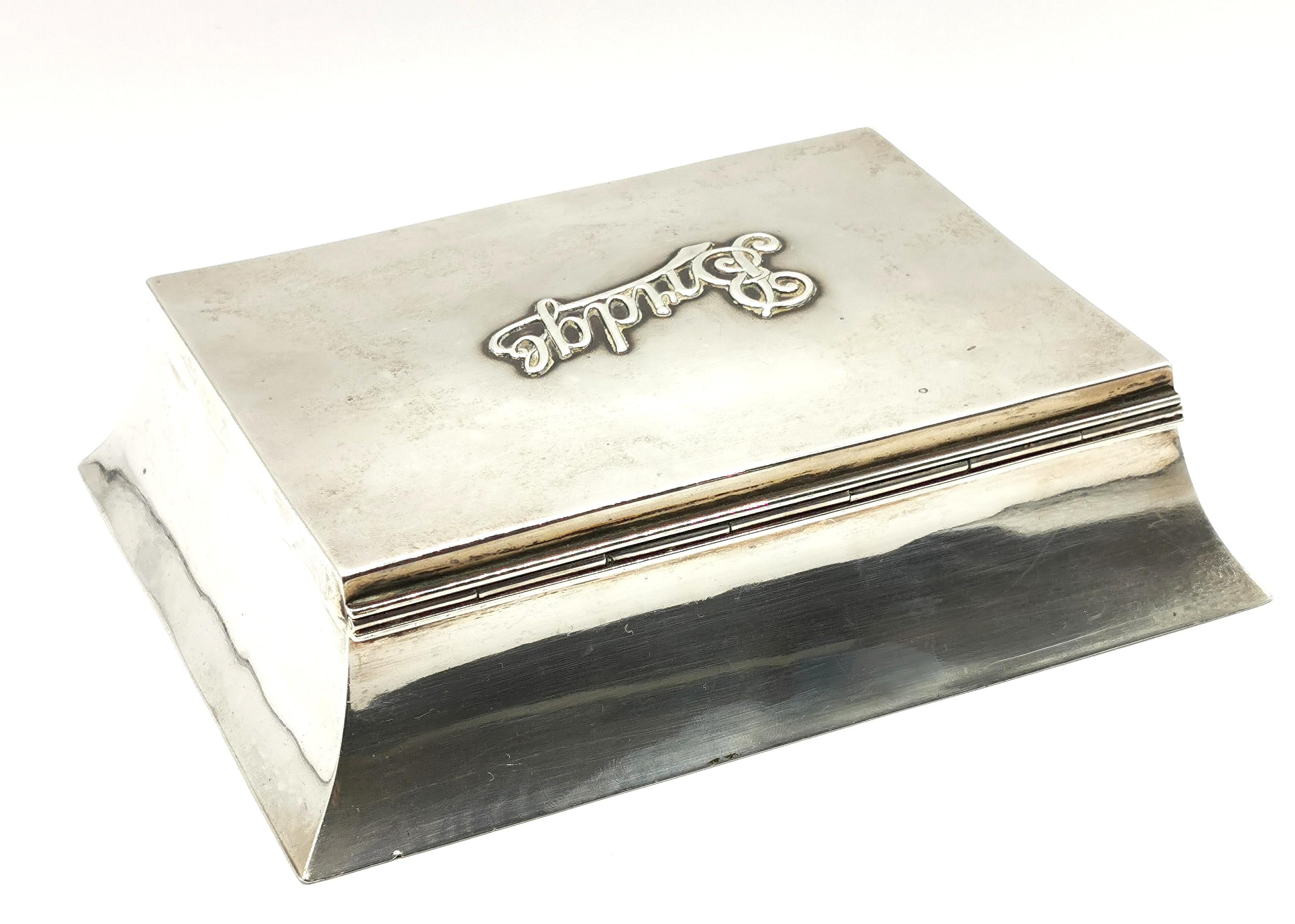 Antique sterling silver Bridge box, Edwardian, games box  2