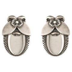 Antique Sterling Silver Cactus Flower Clips by Georg Jensen
