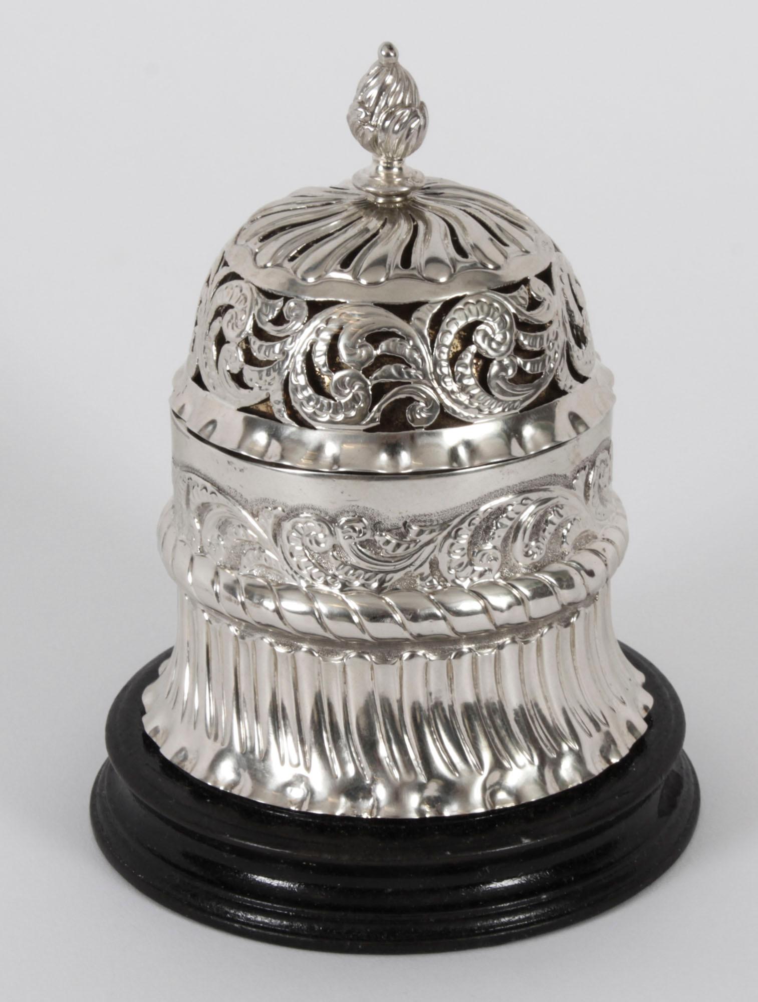 Antique Sterling Silver Call Desk Table Bell, George Unite 1886 19th Century For Sale 7