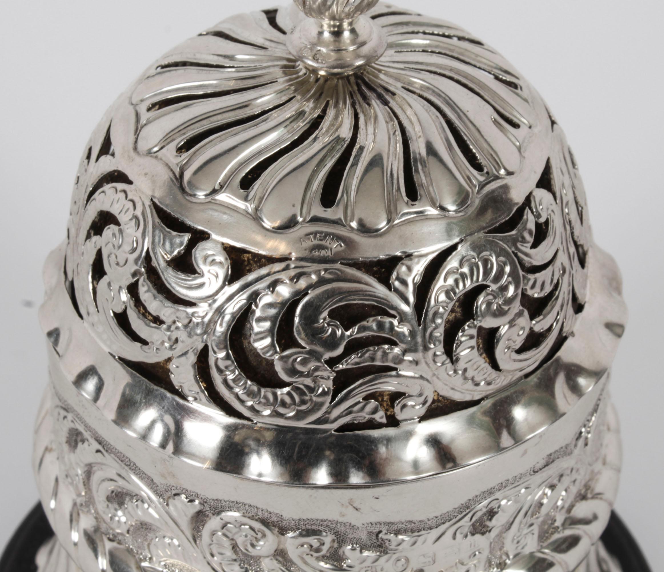Late 19th Century Antique Sterling Silver Call Desk Table Bell, George Unite 1886 19th Century For Sale