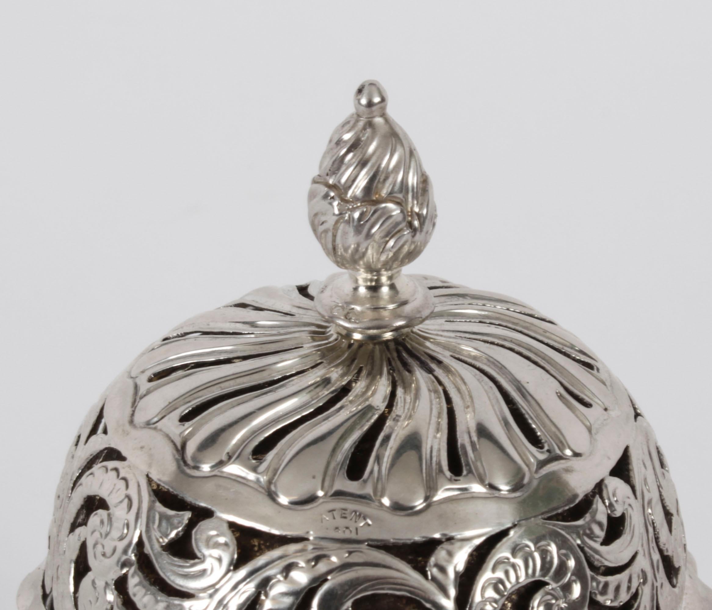 Antique Sterling Silver Call Desk Table Bell, George Unite 1886 19th Century For Sale 2
