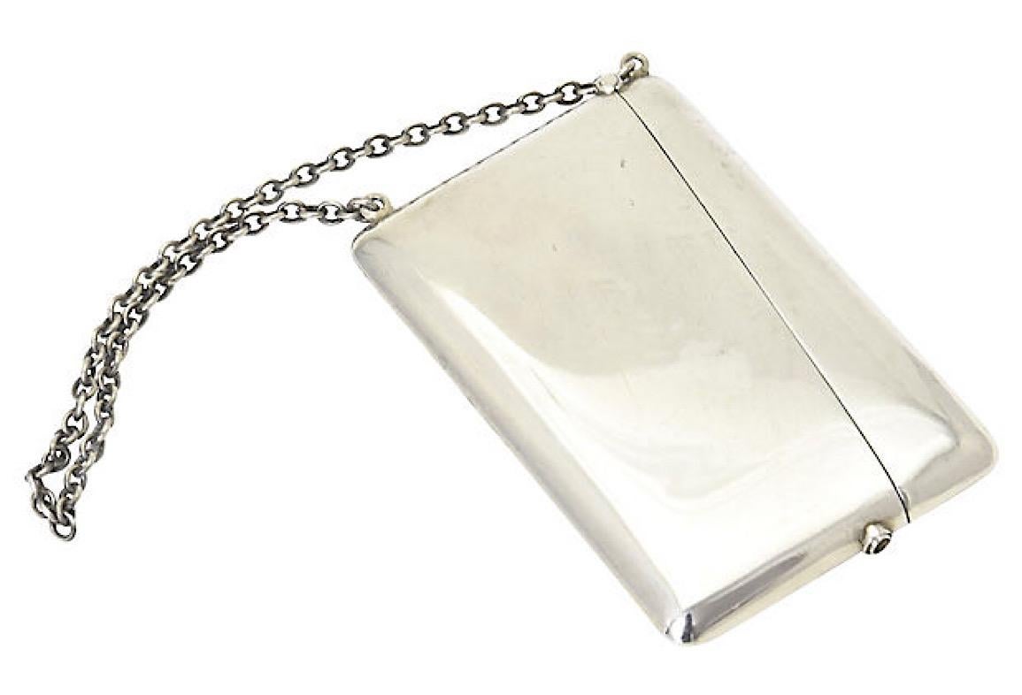 Beige Antique Sterling Silver Calling Card Case Purse