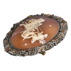 Antique Sterling Silver Cameo Night Comes Rushing Metaphor Brooch Pin