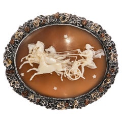 Antique Sterling Silver Cameo Night Comes Rushing Metaphor Brooch Pin