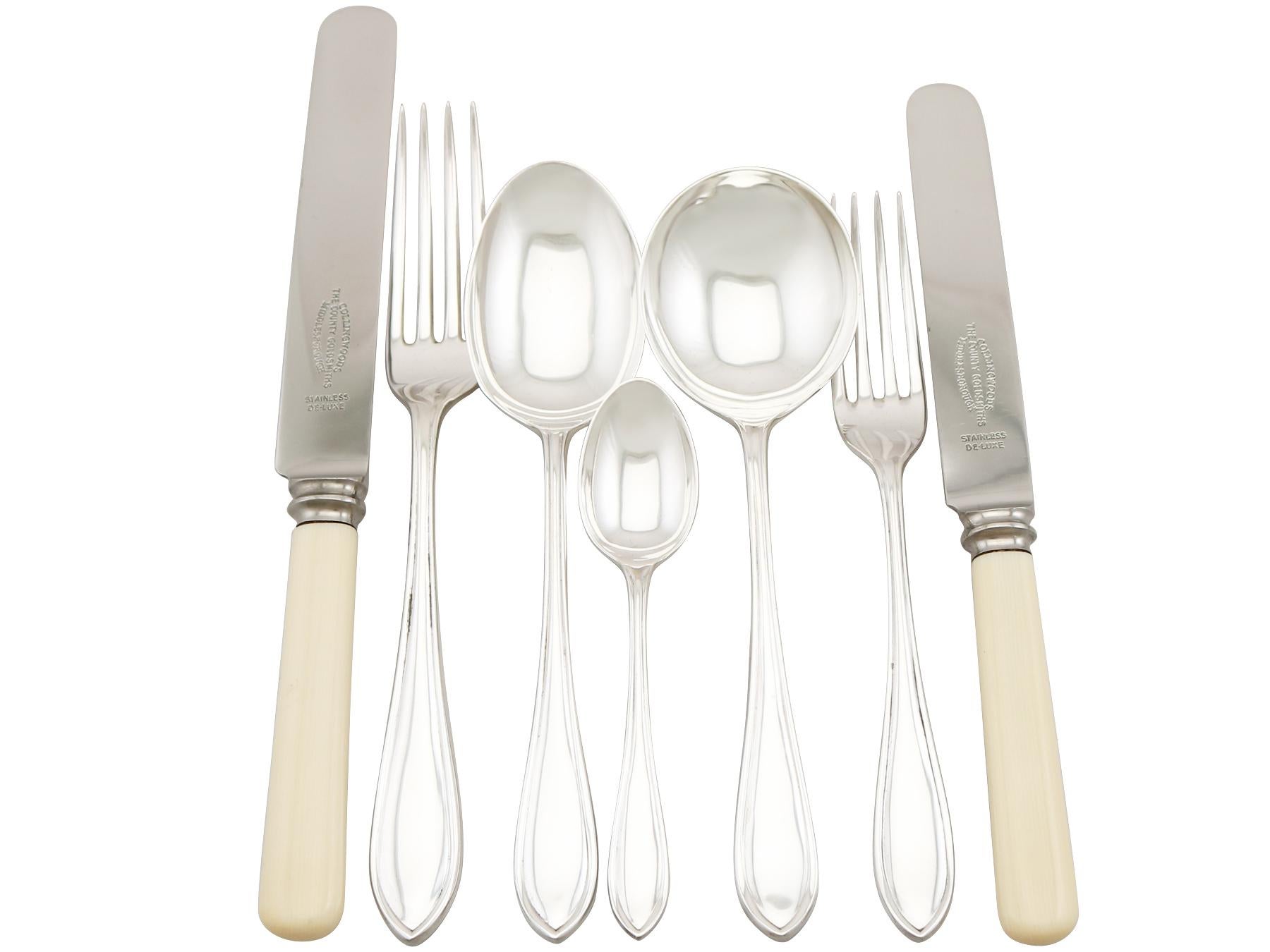 An exceptional, fine and impressive antique George V English straight sterling silver Sandringham pattern flatware service for twelve persons; an addition to our canteen of cutlery collection.

The pieces of this exceptional, antique George V