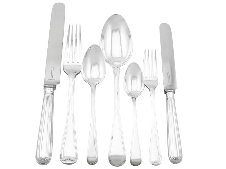 An exceptional, fine and impressive, composite antique English sterling silver Old English Thread pattern flatware service for ten persons; an addition to our antique London silverware collection.

The pieces of this exceptional, antique sterling