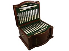 Antique Sterling Silver Canteen of Cutlery for Twelve Persons